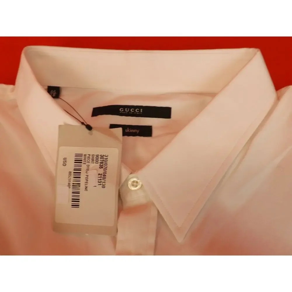 NWT GUCCI WHITE POPELINE PIECE COTTON SKINNY DRESS 307635 SHIRT 17.5 44 ITALY